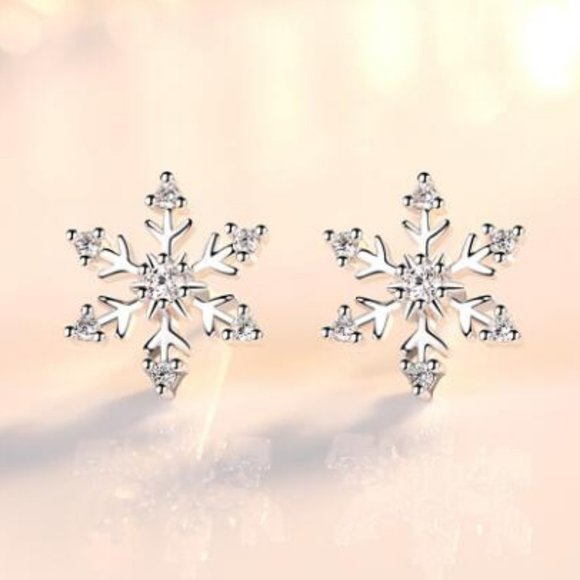 *NEW Sterling Silver Diamond Snowflake Earrings - Picture 1 of 7